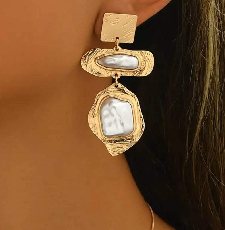 Золотые модные геометрические подвесные серьги 3