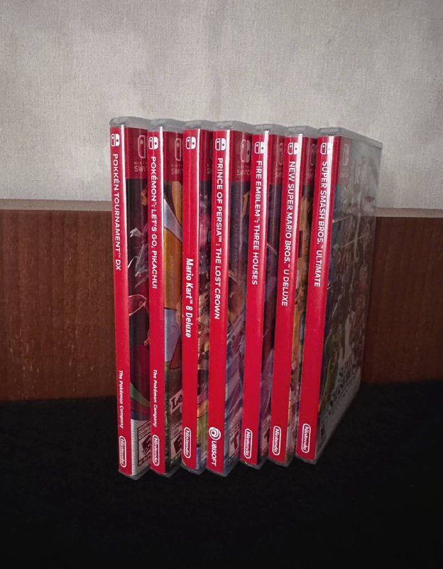 Pokkén Tournament DX, Pokémon Let’s Go Pikachu, Mario Kart 8 Deluxe, Prince of Persia The Lost Crown, Fire Emblem: Three Houses, New Super Mario Bros. U Deluxe, Super Smash Bros. Ultimate
