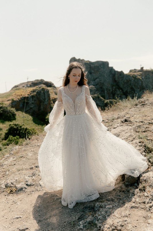 Свадебное платье с фатой, корсет, ручная вышивка, съемные рукава