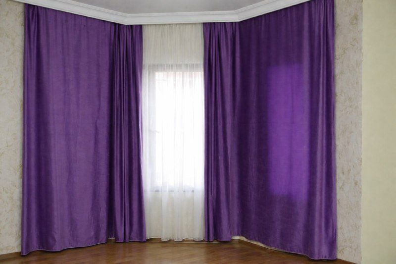 Портьеры бархат фиолетовые две шторы