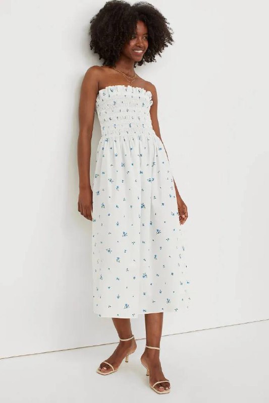 Белое платье-бандо в васильки H&M