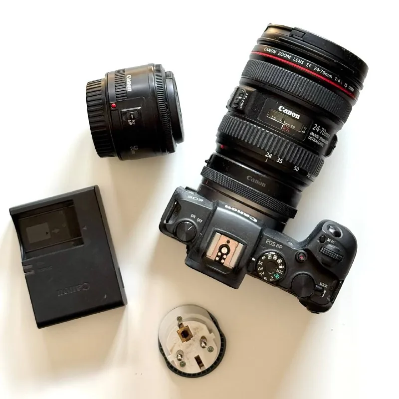 Canon EOS RP фотоаппарат, объективы 24-70 f/4L и 50mm f/1.8, адаптер EF-RF 1