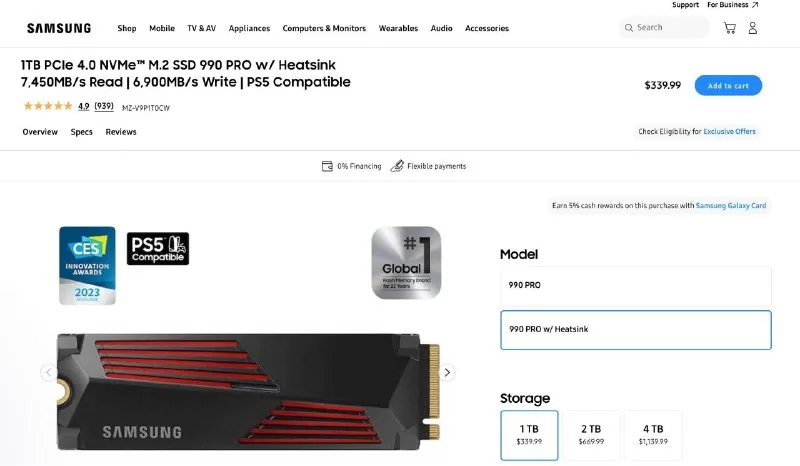 Samsung 990 Pro NVMe SSD 1