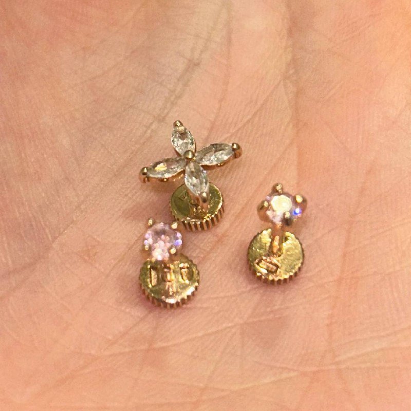 Пирсинг серебро 925 с позолотой 2