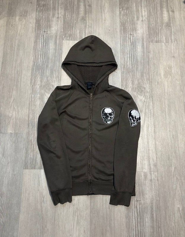 Number Nine SS04 Brown double skull zip-up hoodie