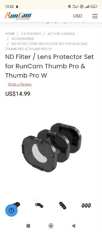 Мини экшен камера RunCam Thumb Pro 4K с фильтрами ND 8, 16, 32 2