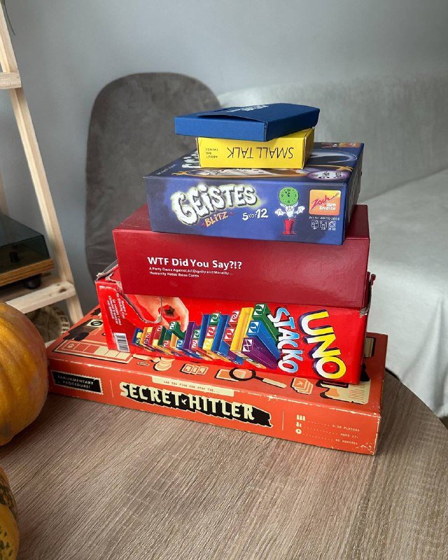secret hitler, wtf did you say, uno jenga, geistes, small talk, future questions