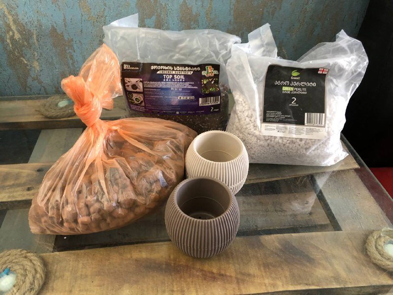 Эпипремнум в горшке, мраморная ступка с пестиком 2