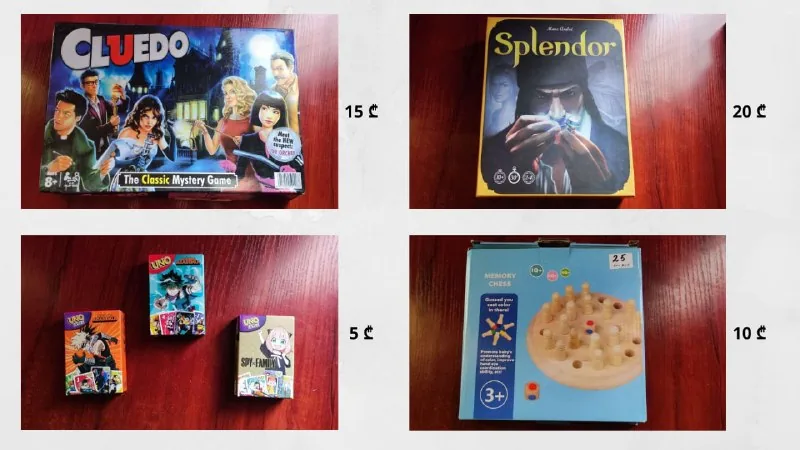 Cluedo, Splendor, Uno, Memory Chess