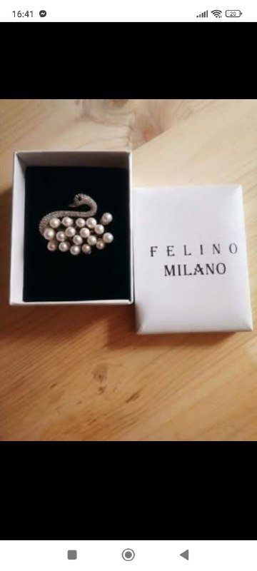 Брошь Felino Milano серебро 925, цирконы Сваровски, жемчуг 5