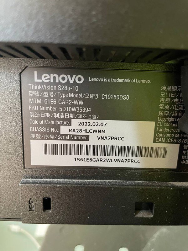 Монитор Lenovo ThinkVision S28u-10 28" UHD 4k 2