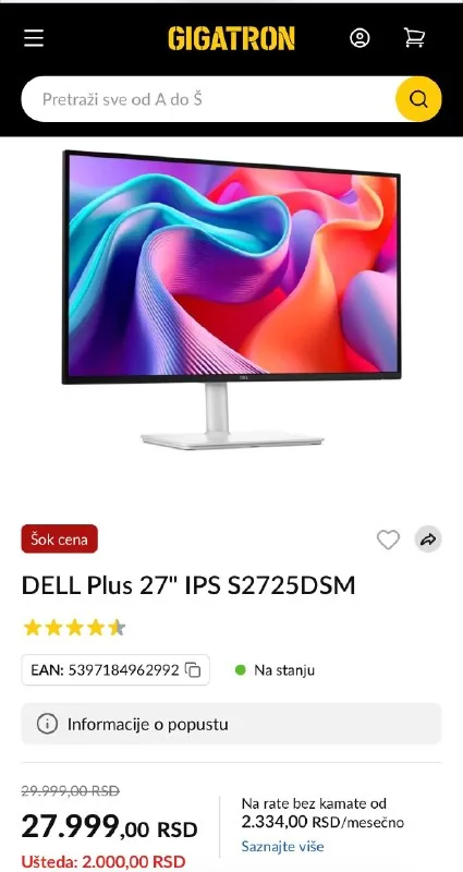 Монитор DELL Plus 27" 4к 144гц 1