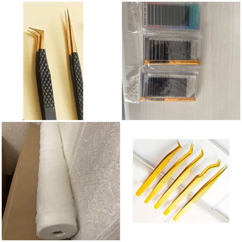 Пинцеты для наращивания ресниц, вата в рулоне