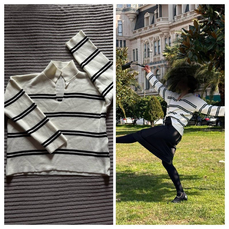 Белый джемпер в черную полоску