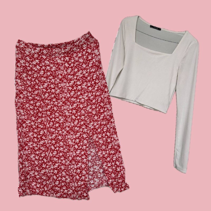 Юбка цветочный принт, Блузка с квадратным вырезом