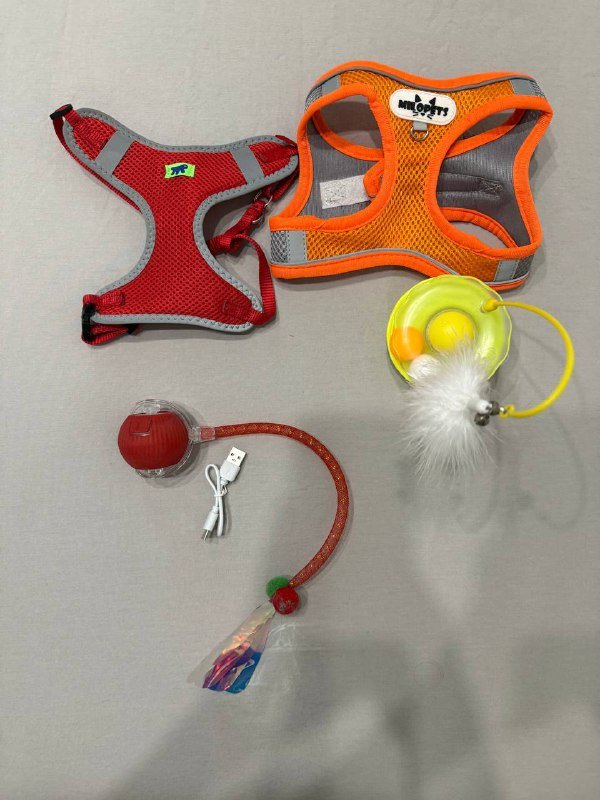 Две игрушки и две шлейки для котика