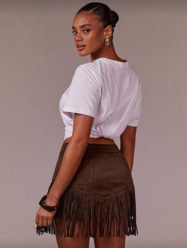 Юбка замшевая коричневая с бахромой, размер S-M