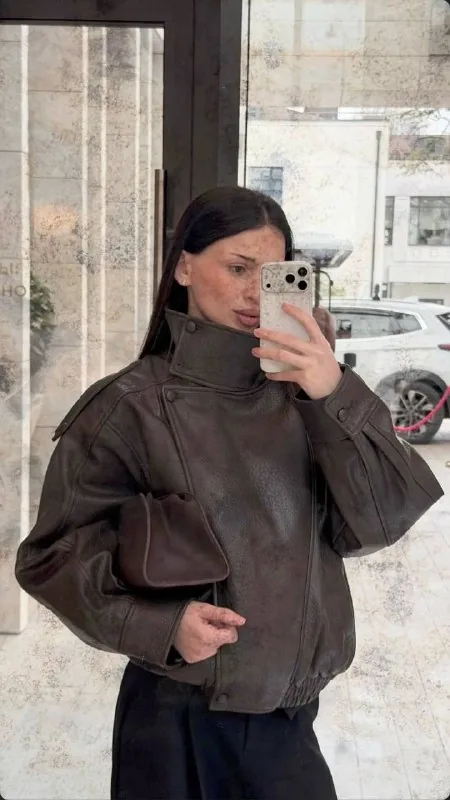 Кожаная куртка Zara оверсайз 1
