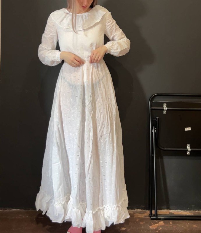 Белое женское платье размер S в винтажном стиле 2