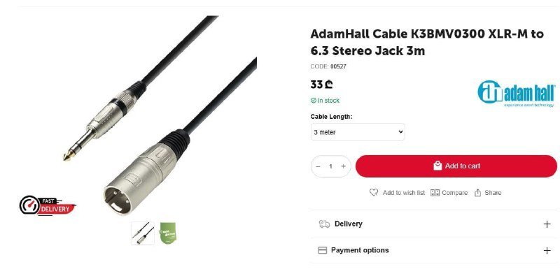 Кабели XLR-M на jack 6.3 AdamHall 3м, изоляционные подкладки ISO-Pad 8 2