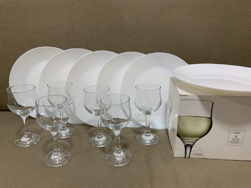 Тарелки Luminarc 6 шт, Бокалы 6 шт