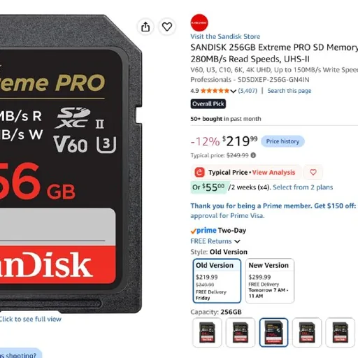 Карта памяти SanDisk Extreme PRO SD V60 256GB