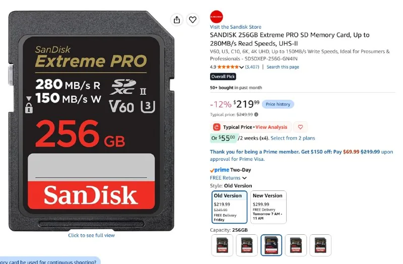 Карта памяти SanDisk Extreme PRO SD V60 256GB