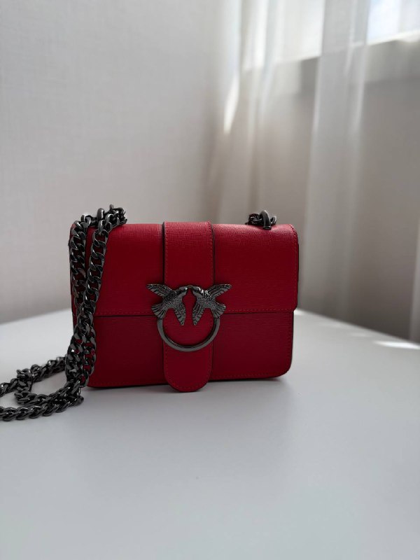 Сумка из натуральной кожи красная с цепочкой 5