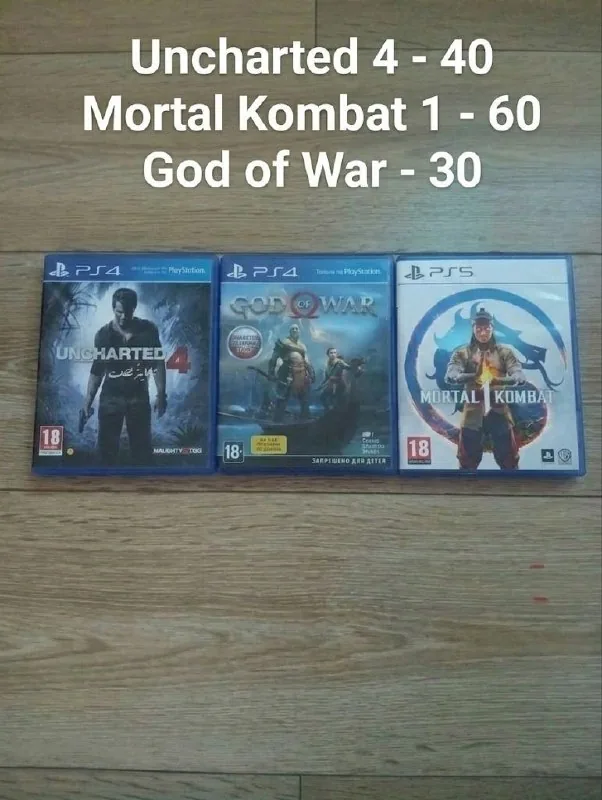 Disks for PS4 and PS5, Uncharted 4, Mortal Kombat, God of War