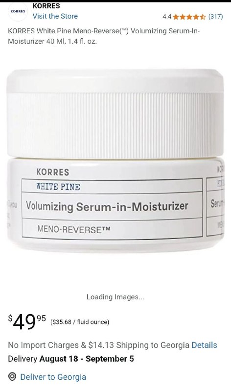 Дневной крем Korres White Pine Volumizing Serum-in-Moisturizer