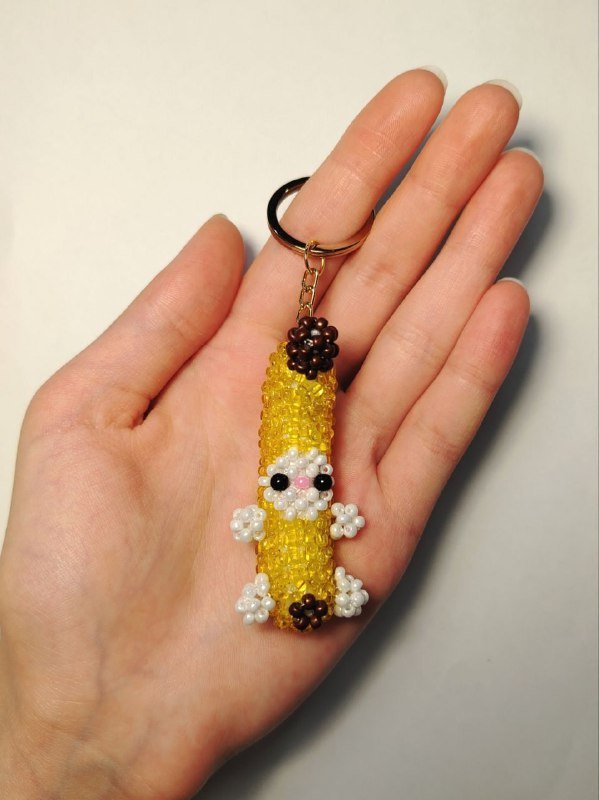 Брелки из бисера и бусин Морская звезда, Бэймакс, Пончик Донат, Гусь-гигант, Губы, Кот в банане 7