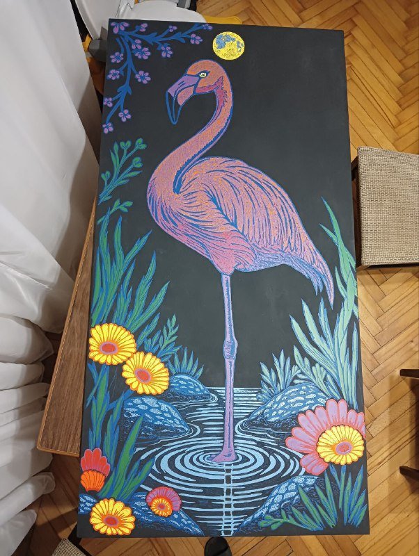 Картина Фламинго акрил дерево 150х75 см