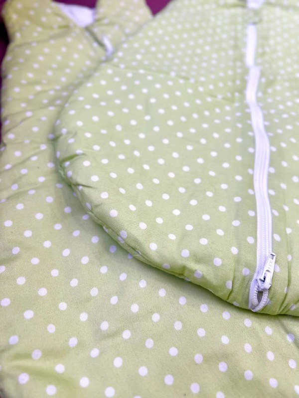 Детский спальный мешок горошек зеленый 2