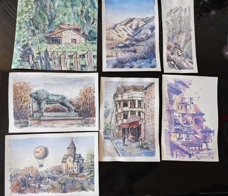 Акварельные работы разные размеры