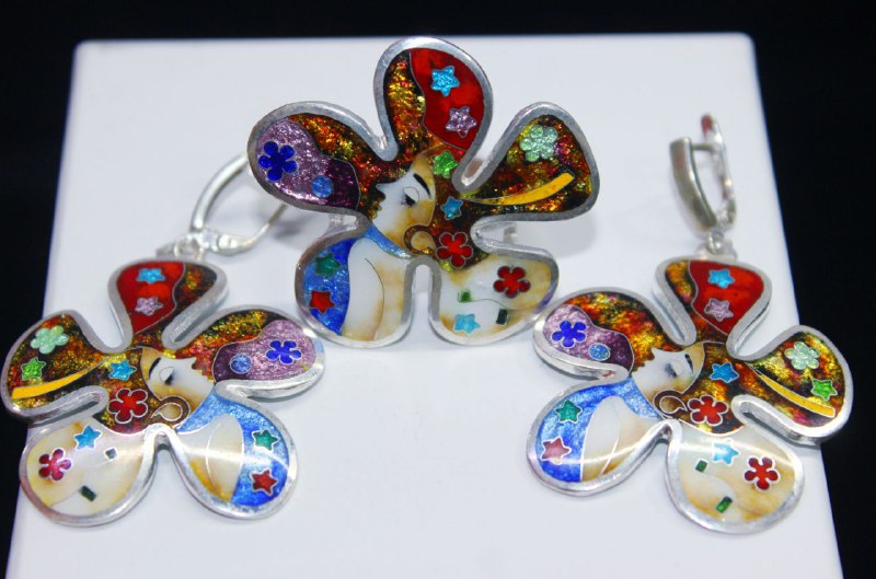 Минанкари на серебре, комплекты из колец и серег 4