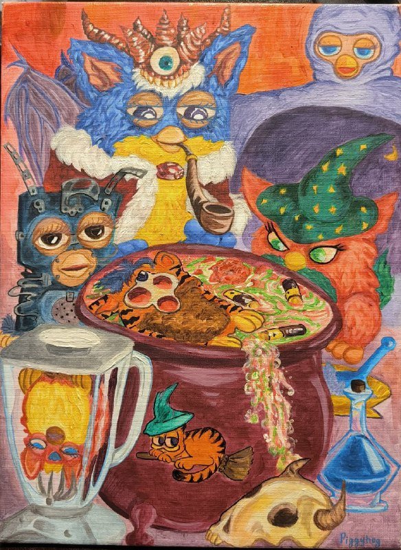 Картина современного художника с ферби, хэллоуинской тематикой 2